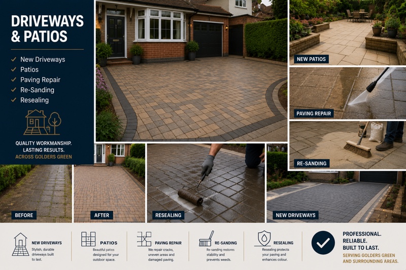 Freshly laid stone patio at a Mayfair residence